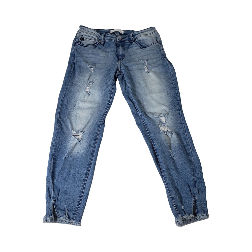 KanCan Distressed Light Wash Skinny Jeans Frayed Hem KC8379M Size 9 28